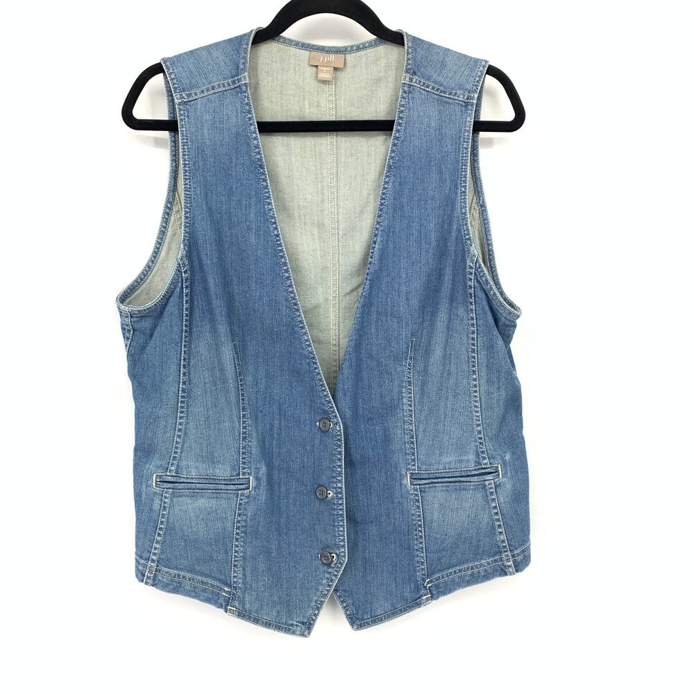 J.Jill Denim Vest Womens Large Blue Stretch Jean Button Front Pocket Detail